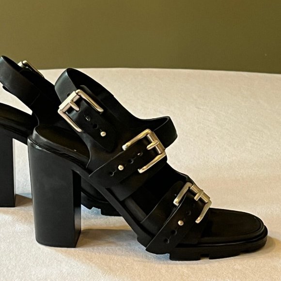 Black Leather platform lug chunky stacked high heel Rag & Bone sandal 6.5 - Picture 2 of 6